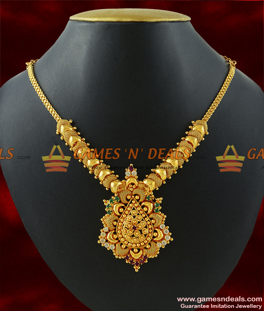 NCKN193 - Gold Plated Jewellery Kerala Type Party Wear Net Necklace