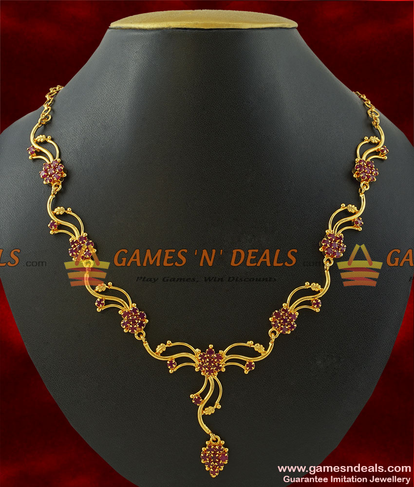 NCKN207 - Trendy Teen Design Semi-Precious Ruby Emerald Stone Necklace NCKN207 - Trendy Teen Design Semi-Precious Ruby Emerald Stone Necklace