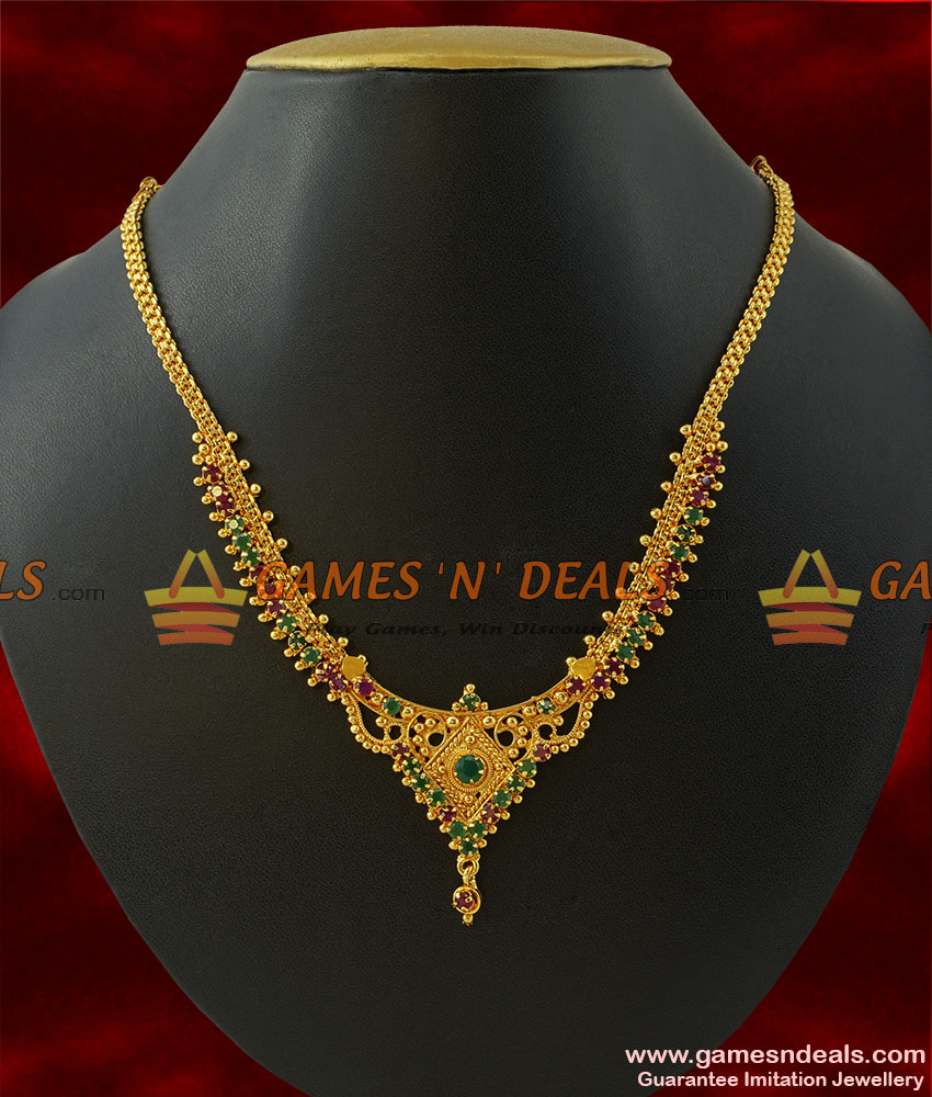 NCKN209 - Gold Plated South Indian Ruby Emerald Stone Imitation Necklace NCKN209 - Gold Plated South Indian Ruby Emerald Stone Imitation Necklace