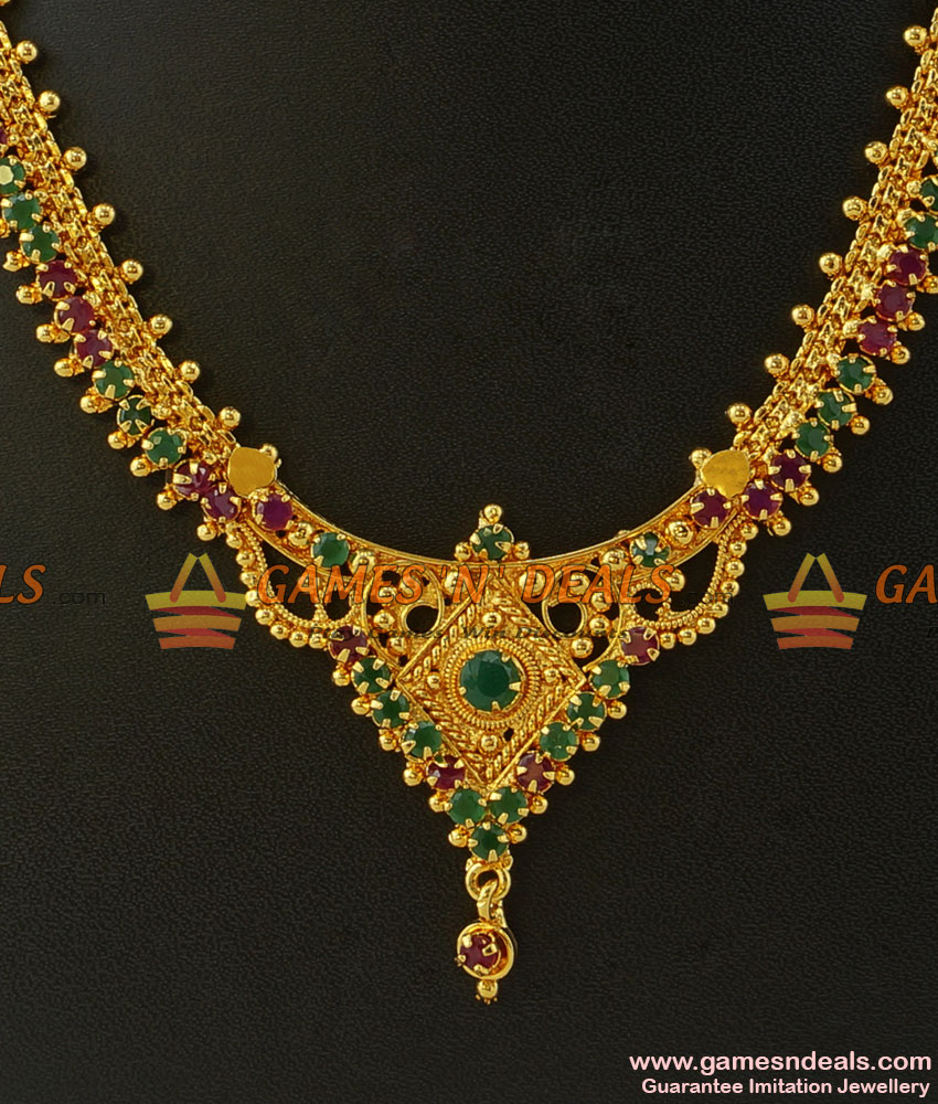 NCKN209 - Gold Plated South Indian Ruby Emerald Stone Imitation Necklace NCKN209 - Gold Plated South Indian Ruby Emerald Stone Imitation Necklace