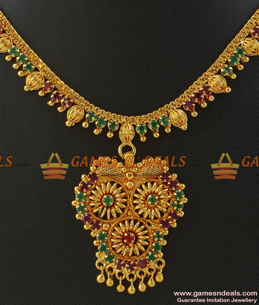 NCKN210 - South Indian Semi Precious AD Stone Trendy Dollar Necklace Online