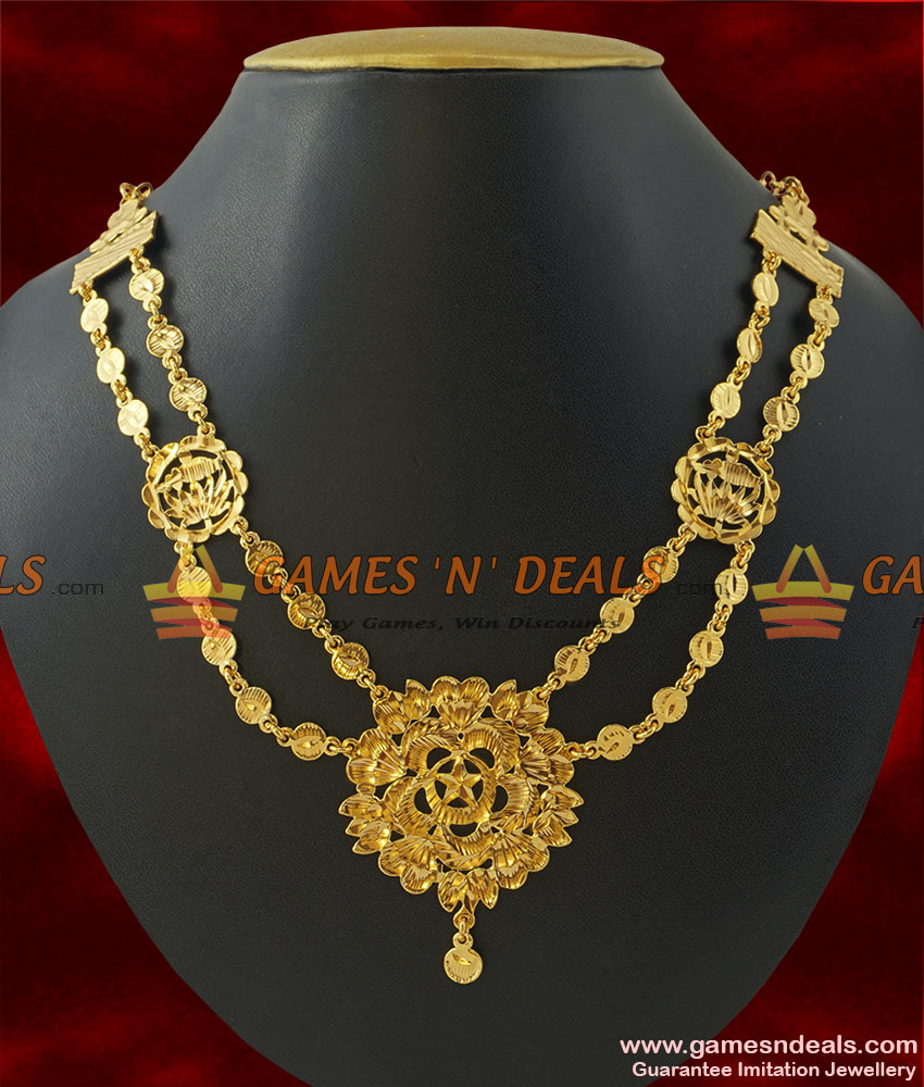 NCKN216 - Governor Malai Two Line Traditional Design Bridal Wear Low Price Necklace NCKN216 - Governor Malai Two Line Traditional Design Bridal Wear Low Price Necklace