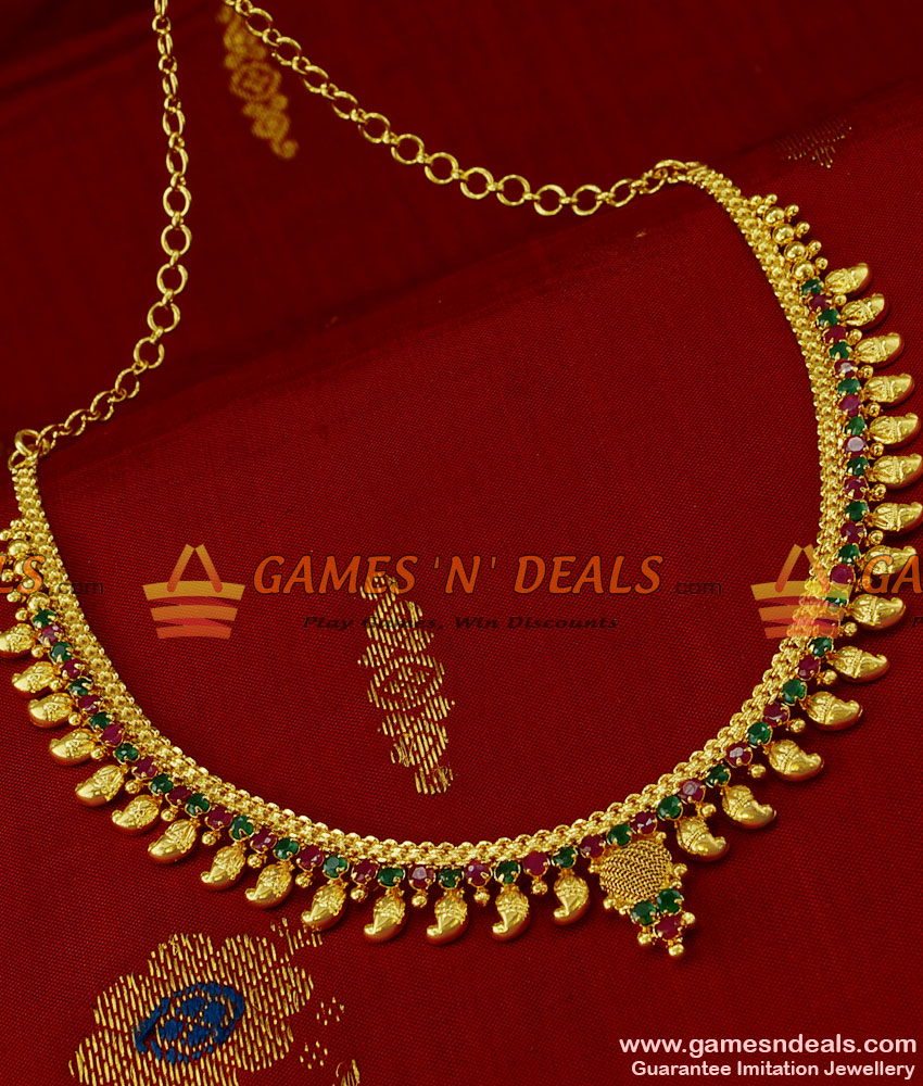 NCKN218 - AD Stone Mango Necklace HandMade Full Net Design Bridal Jewellery