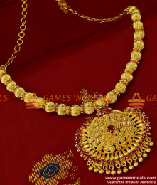 NCKN220 -  AD Stone Big Dollar Beaded Necklace HandMade Bridal Wear Jewellery