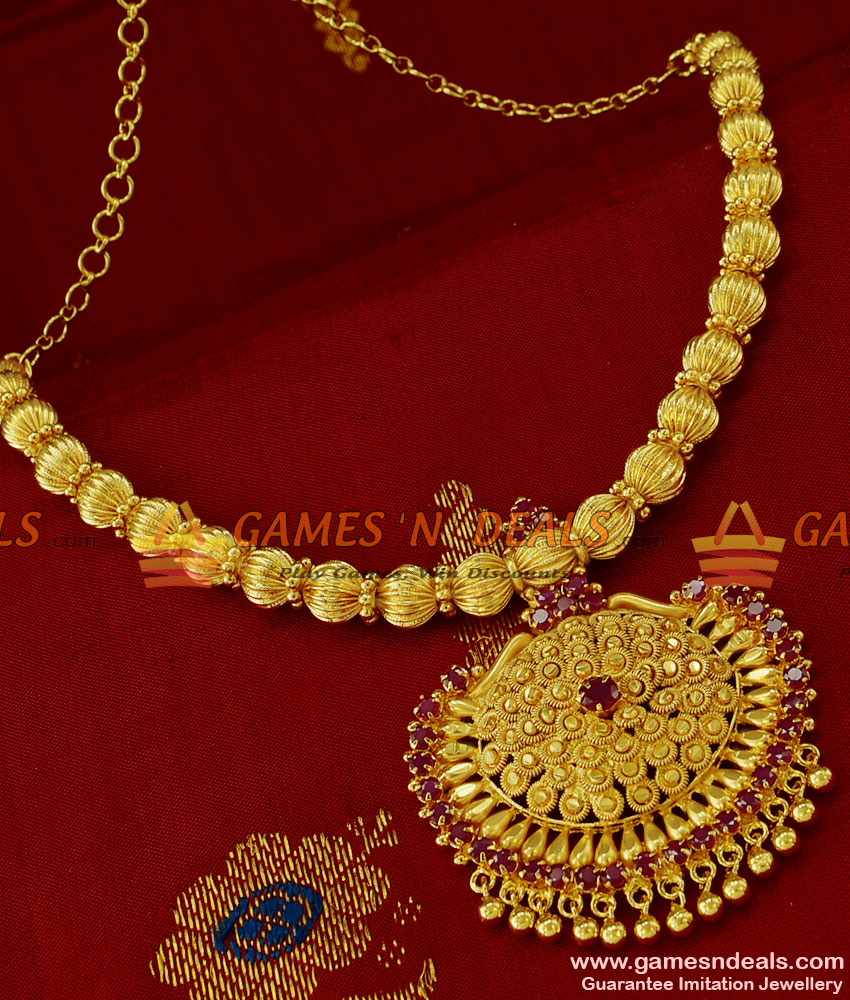 NCKN220 -  AD Stone Big Dollar Beaded Necklace HandMade Bridal Wear Jewellery
