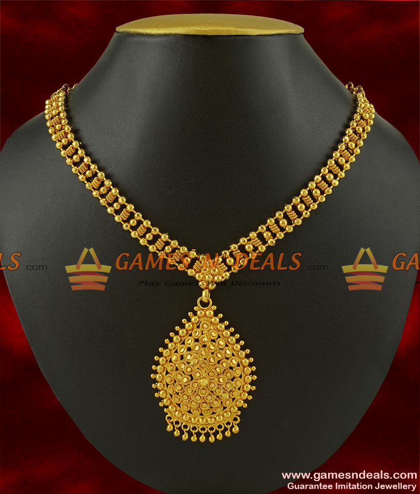 NCKN226 - Beaded Line Kerala Net Design Imitation Necklace Gold Plated Jewelry