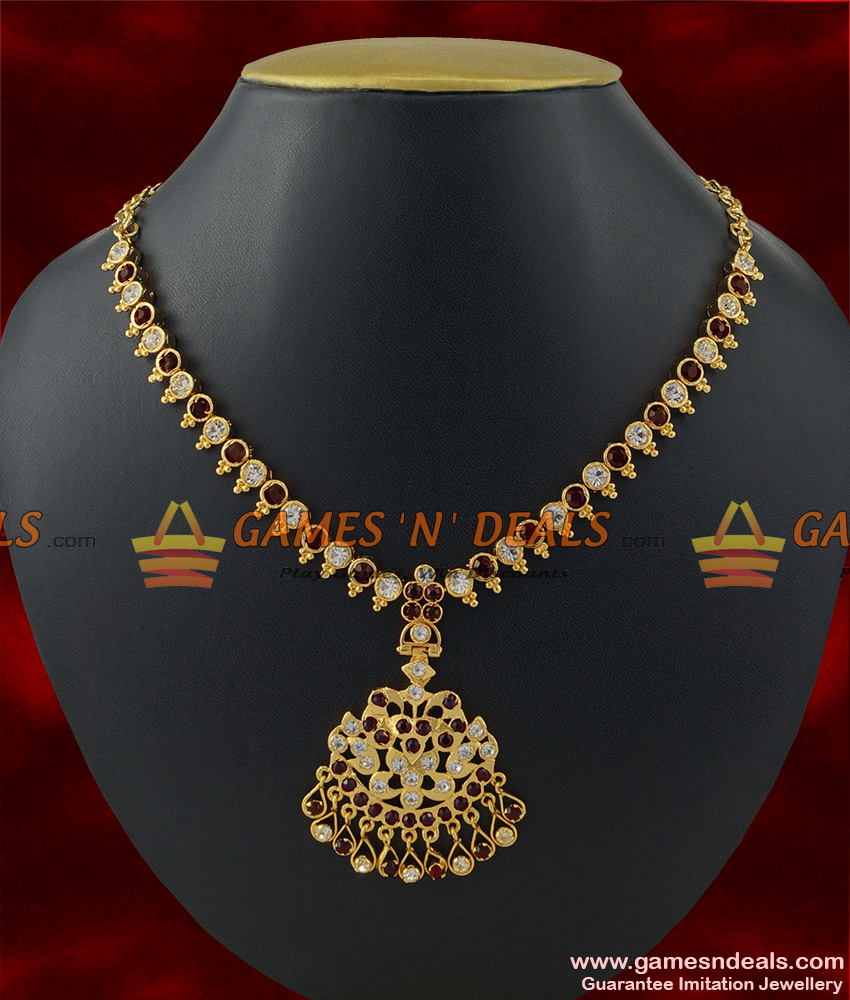 NCKN252 - Traditional Aiympon Big White Red Stone Attigai Imitation Necklace Design NCKN252 - Traditional Aiympon Big White Red Stone Attigai Imitation Necklace Design