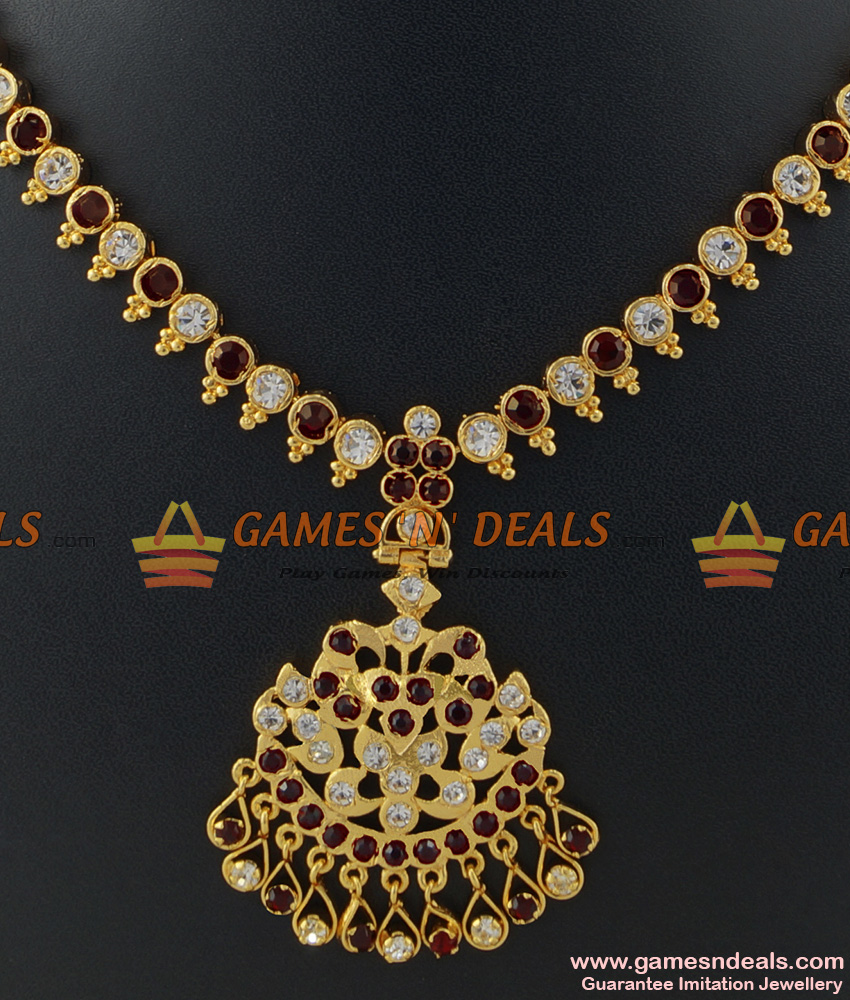 NCKN252 - Traditional Aiympon Big White Red Stone Attigai Imitation Necklace Design NCKN252 - Traditional Aiympon Big White Red Stone Attigai Imitation Necklace Design