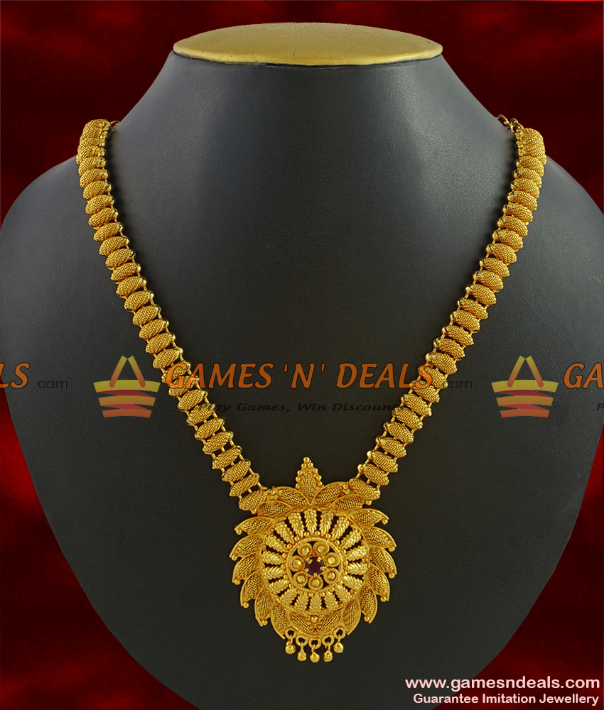NCKN259 - Grand Kerala Stone Necklace Full Net Work Gold Plated Jewelry Online