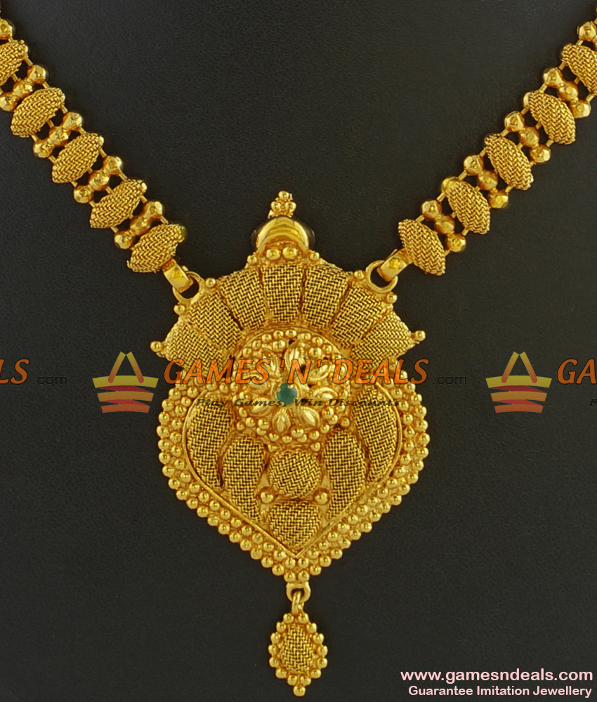 NCKN269 - Gold Plated Jewellery Kerala Type Party Wear Stone Necklace