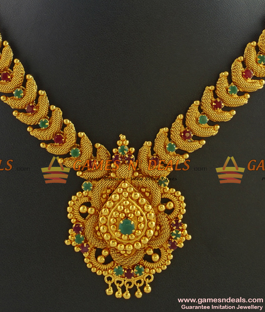 NCKN270 - Beautiful Party Wear Stone Necklace Guarantee Gold Plated Kerala Jewelry