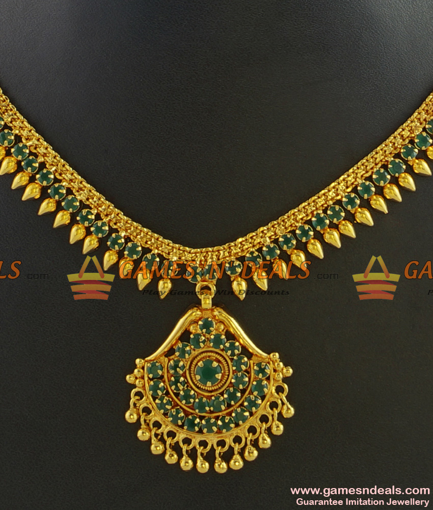 NCKN275 - Semi Precious Stone Dollar With Trendy Leaf Design Kerala Necklace