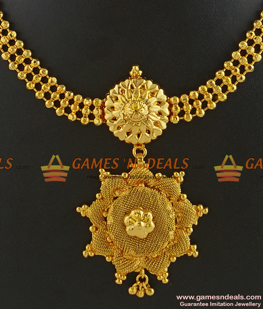 NCKN281 - Golden Beads Party Wear Dollar Necklace Guarantee Gold Plated Kerala Jewelry