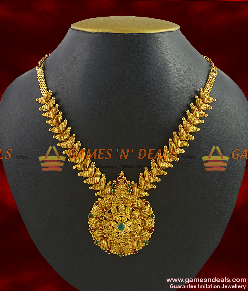 NCKN285 - Beautiful Party Wear Stone Necklace Guarantee Gold Plated Kerala Jewelry