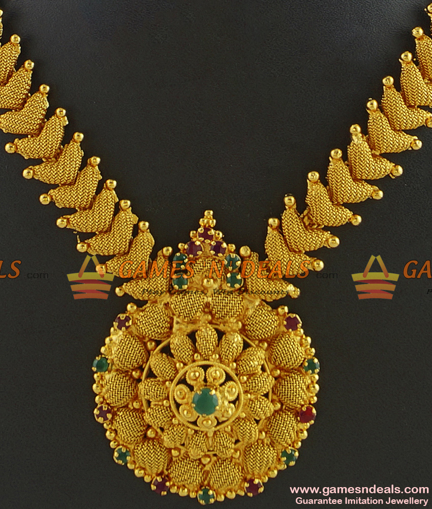 NCKN285 - Beautiful Party Wear Stone Necklace Guarantee Gold Plated Kerala Jewelry
