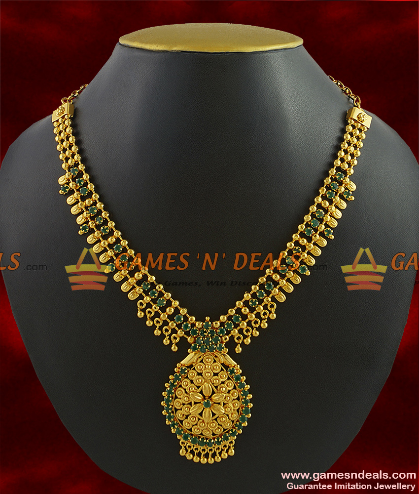NCKN300 - Semi Precious Stone Dollar With Trendy Leaf Design Kerala Necklace