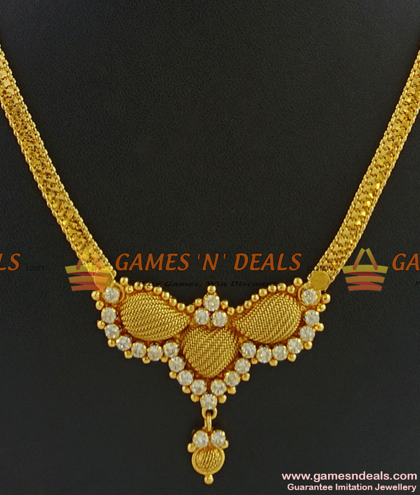 NCKN305 - South Indian Party Wear Semi-Precious White AD Stone Necklace NCKN305 - South Indian Party Wear Semi-Precious White AD Stone Necklace
