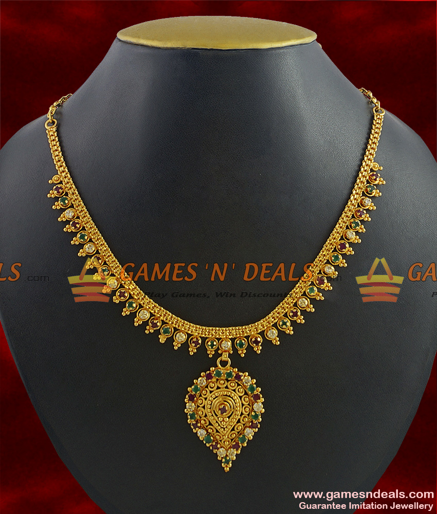 NCKN308 - South Indian Multicolor AD Stone Guarantee Imitation Necklace