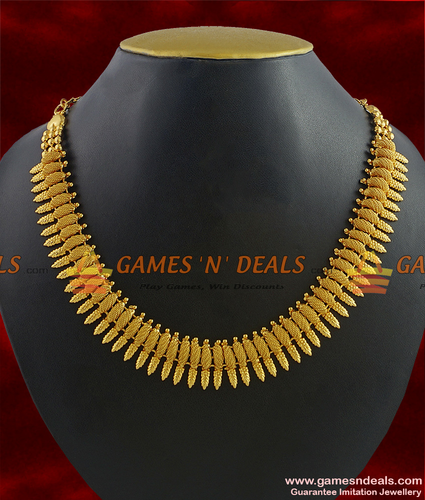 NCKN312 - Grand Gold Plated Traditional Necklace Mullai Arumbu Leaf Design