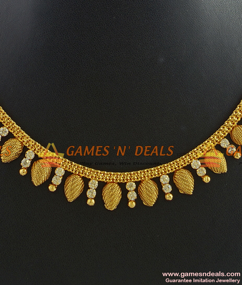 NCKN315 - Choker Type White AD Stone Necklace Party Wear Design Online NCKN315 - Choker Type White AD Stone Necklace Party Wear Design Online