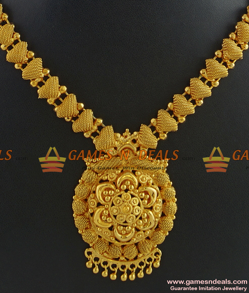NCKN318 - Gold Like Kerala Plain Necklace Handmade Unique Work Jewelry Online