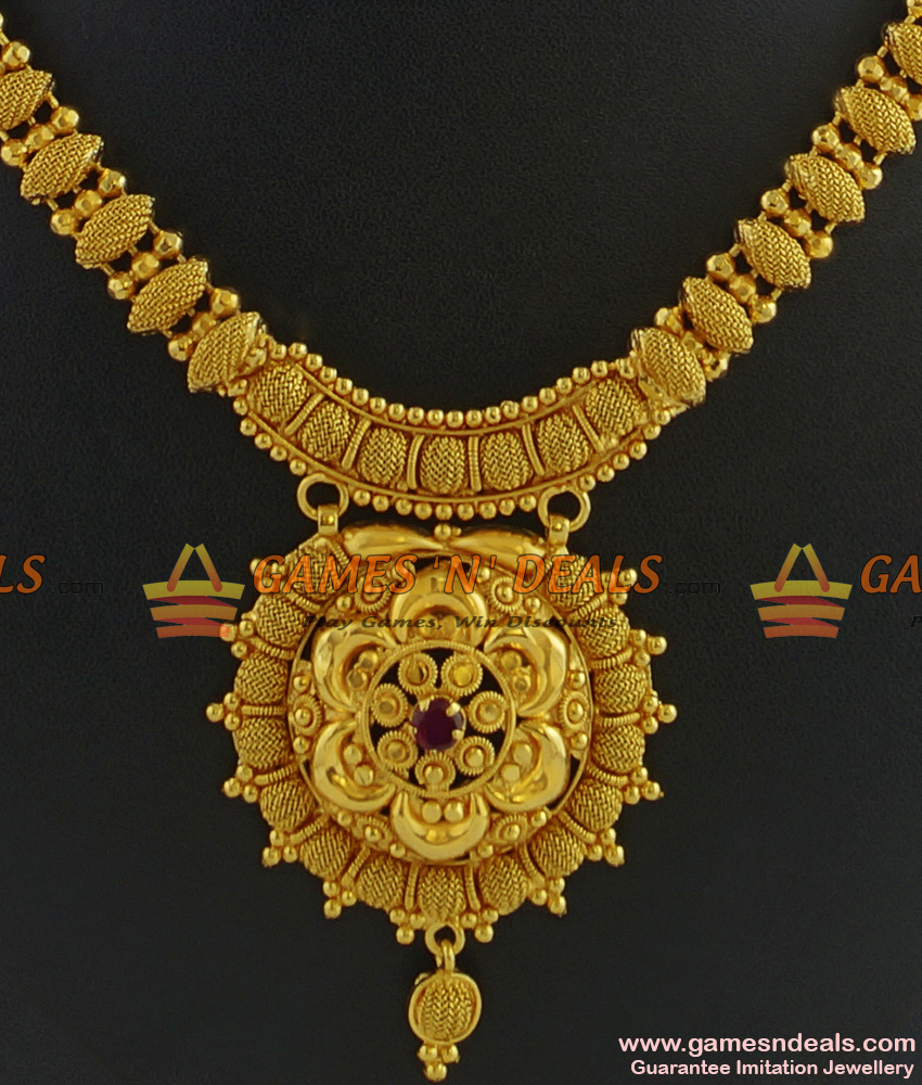 NCKN319 - Semi Precious AD Stone Dollar With Trendy Design Kerala Necklace