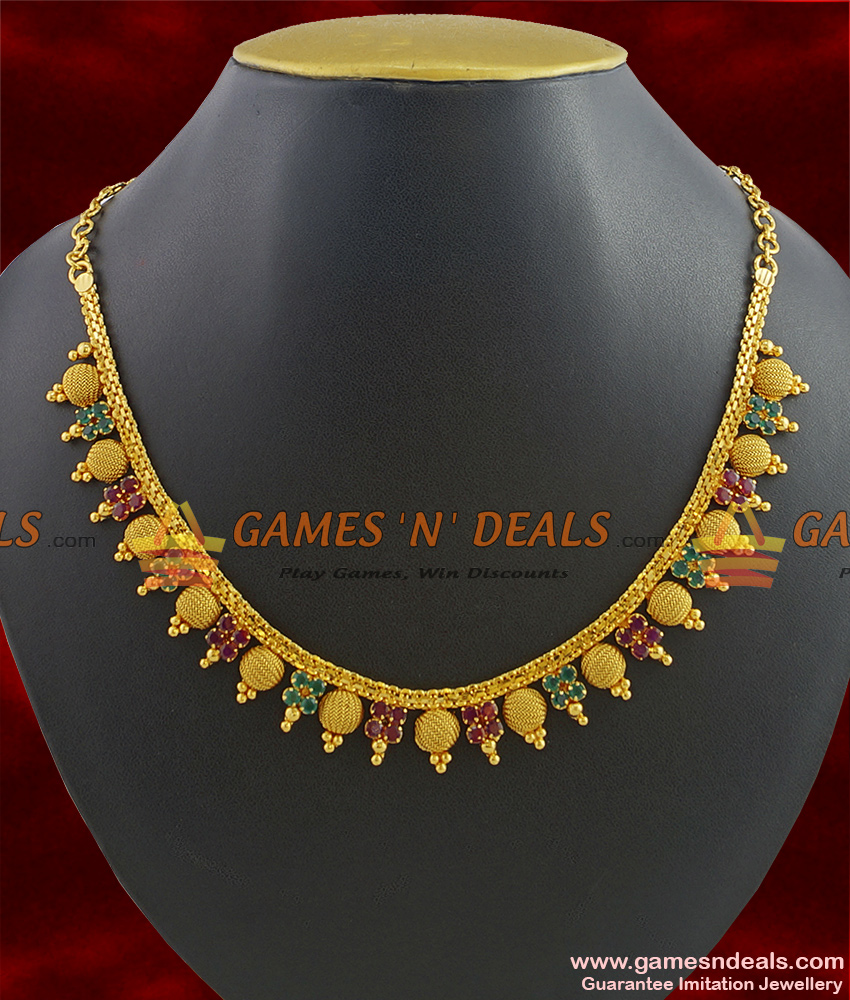NCKN339 - Gold Plated AD Stone Attigai Traditional Beaded Choker Design Jewelry