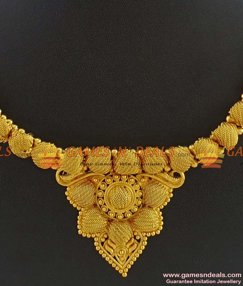 NCKN340 - Traditional Kolkata Choker Type Gold Plated Imitation Necklace
