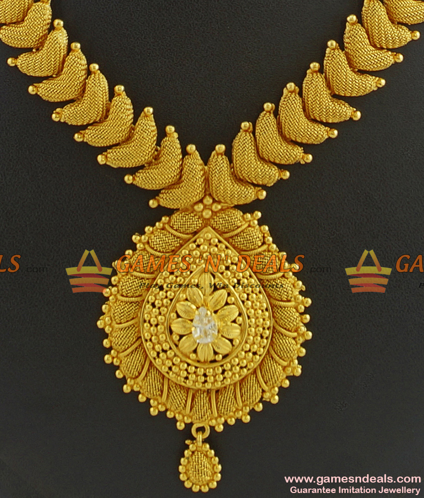 NCKN345 - Beautiful Party Wear Stone Necklace Guarantee Gold Plated Kerala Jewelry