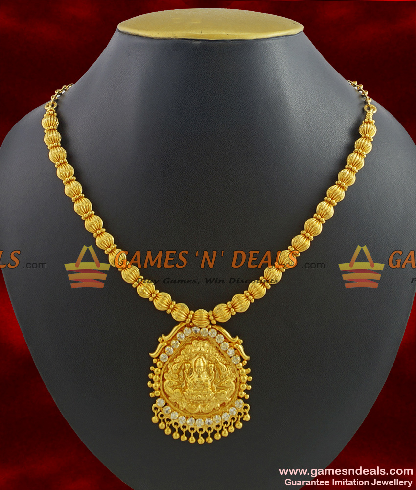 NCKN351 - Gold Plated Lakshmi Necklace Beaded Tamilnadu Imitation Jewellery NCKN351 - Gold Plated Lakshmi Necklace Beaded Tamilnadu Imitation Jewellery