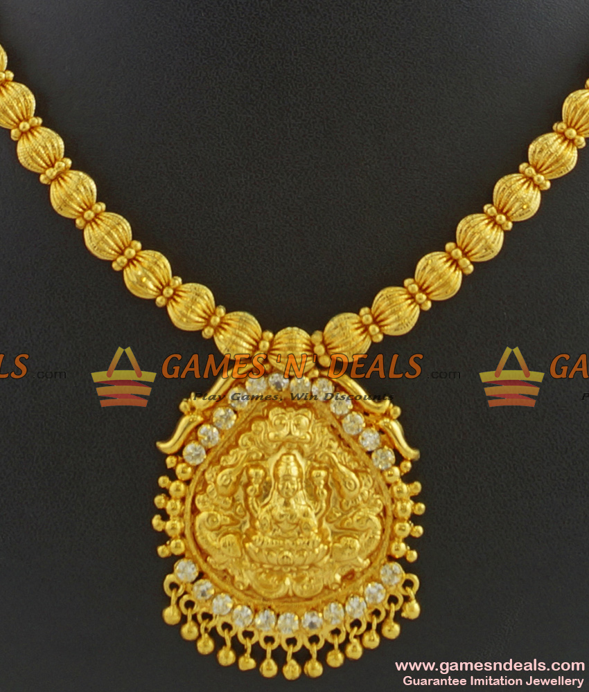 NCKN351 - Gold Plated Lakshmi Necklace Beaded Tamilnadu Imitation Jewellery NCKN351 - Gold Plated Lakshmi Necklace Beaded Tamilnadu Imitation Jewellery