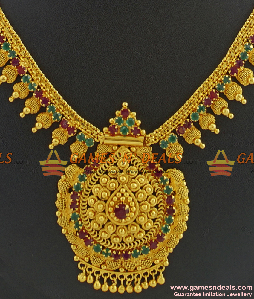 NCKN357 - Grand Unique Kerala Heavy Type Gold Plated AD Stone Bridal Necklace NCKN357 - Grand Unique Kerala Heavy Type Gold Plated AD Stone Bridal Necklace