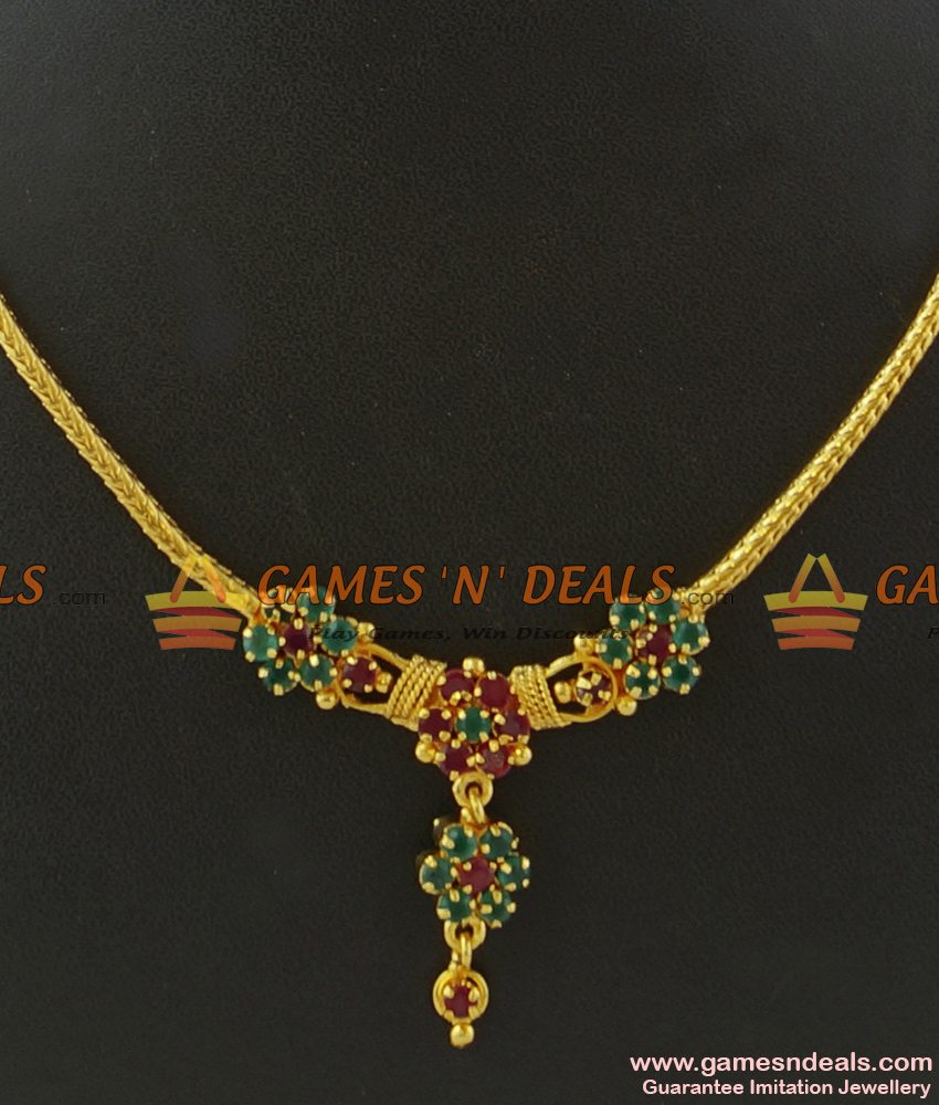 NCKN361 - South Indian Simple Wear Semi-Precious MultiColor AD Stone Necklace NCKN361 - South Indian Simple Wear Semi-Precious MultiColor AD Stone Necklace