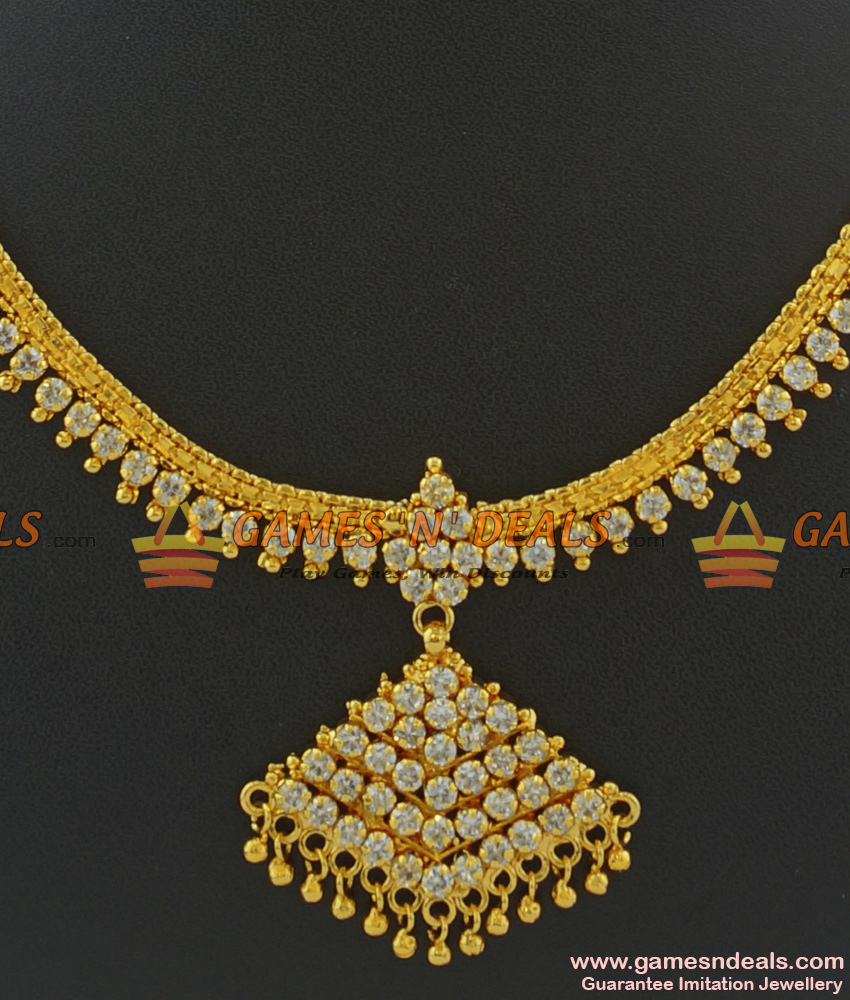 NCKN364 - Semi Precious Grand Sparkling White AD Stone Necklace Online