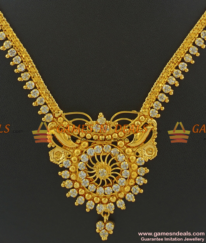 NCKN365 - Collar Design Grand Sparkling Semi Precious White AD Stone Necklace NCKN365 - Collar Design Grand Sparkling Semi Precious White AD Stone Necklace