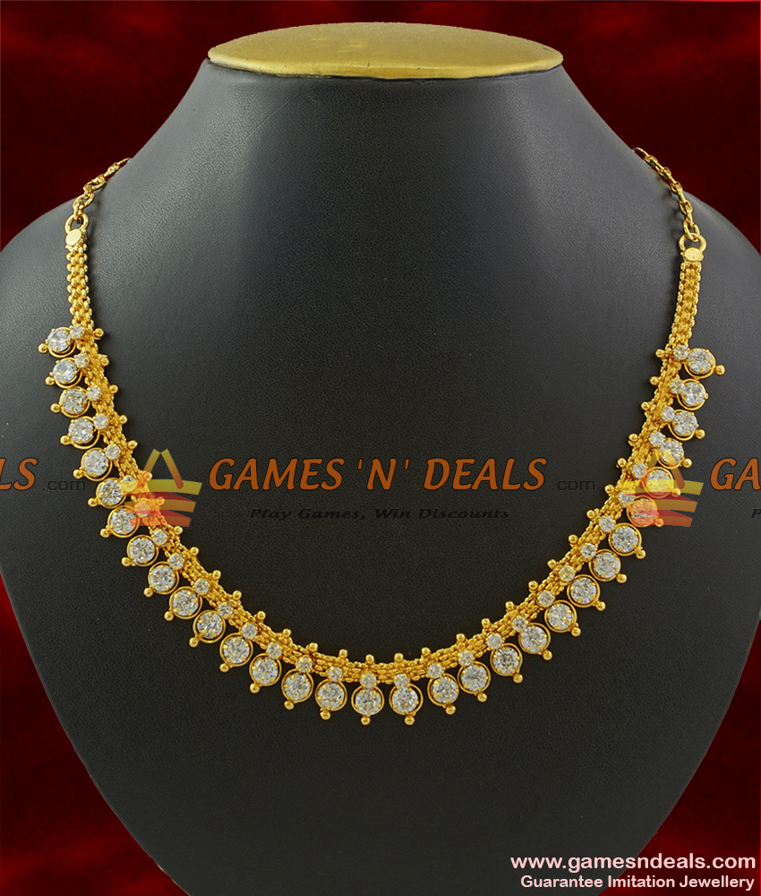 NCKN366 - American Diamond Full White Stone Attigai Imitation Necklace Online NCKN366 - American Diamond Full White Stone Attigai Imitation Necklace Online