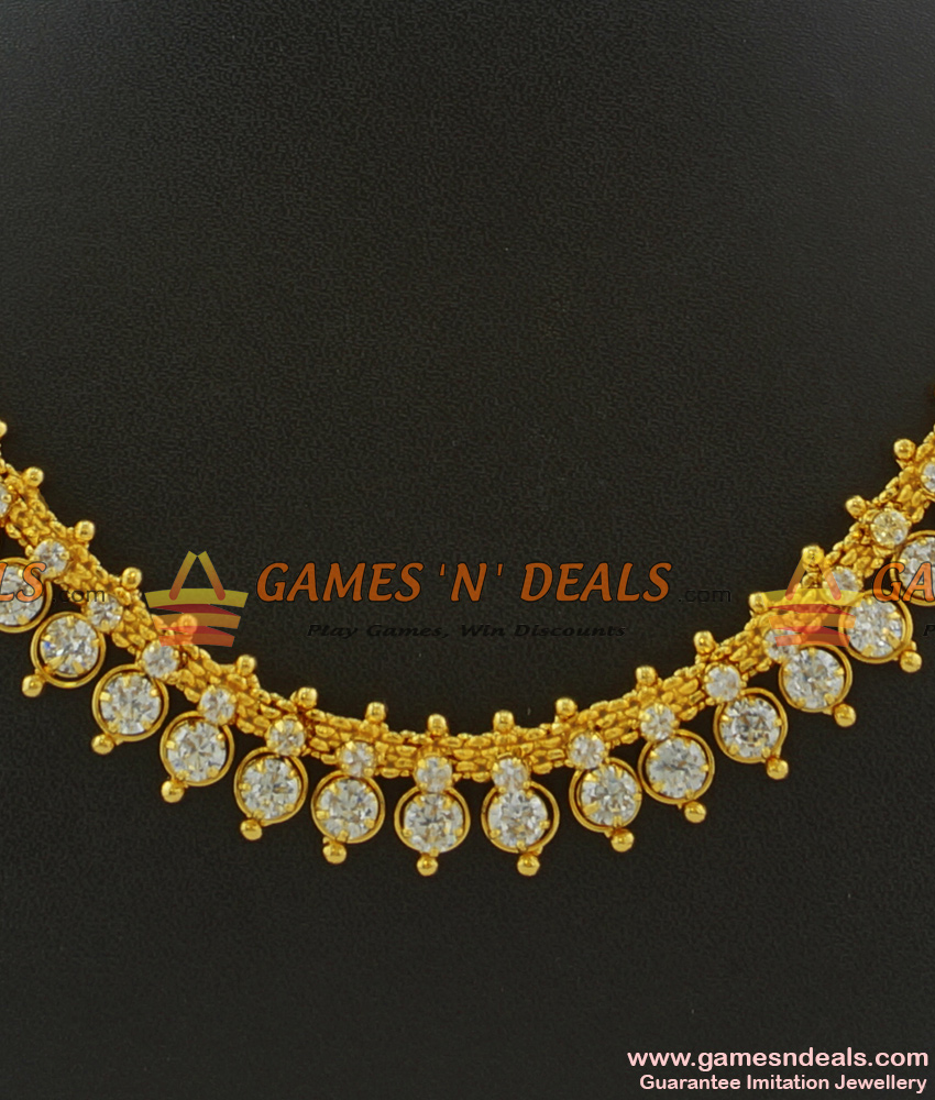NCKN366 - American Diamond Full White Stone Attigai Imitation Necklace Online