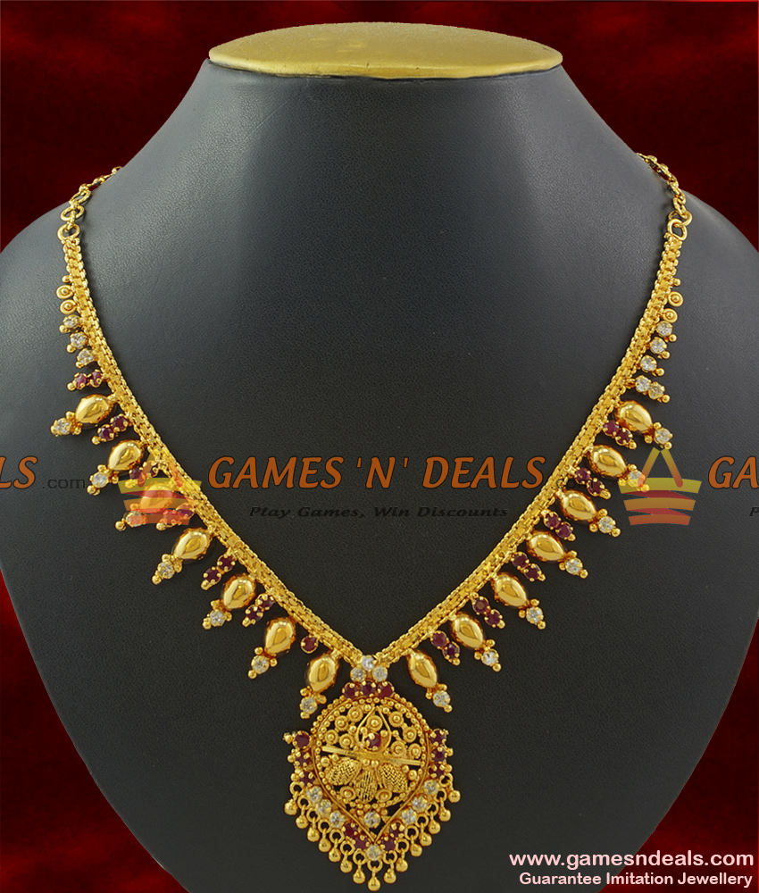 NCKN367 - Trendy South Indian Jewelry Ruby Stone Imitation Necklace Low Price NCKN367 - Trendy South Indian Jewelry Ruby Stone Imitation Necklace Low Price