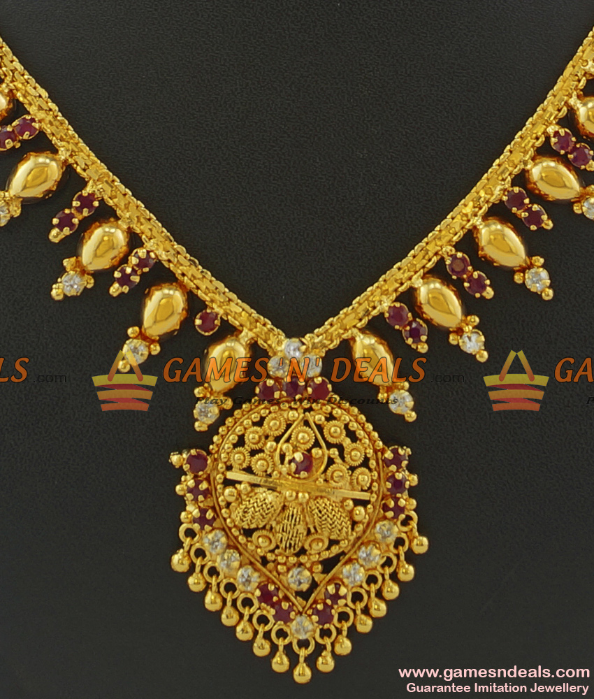 NCKN367 - Trendy South Indian Jewelry Ruby Stone Imitation Necklace Low Price NCKN367 - Trendy South Indian Jewelry Ruby Stone Imitation Necklace Low Price