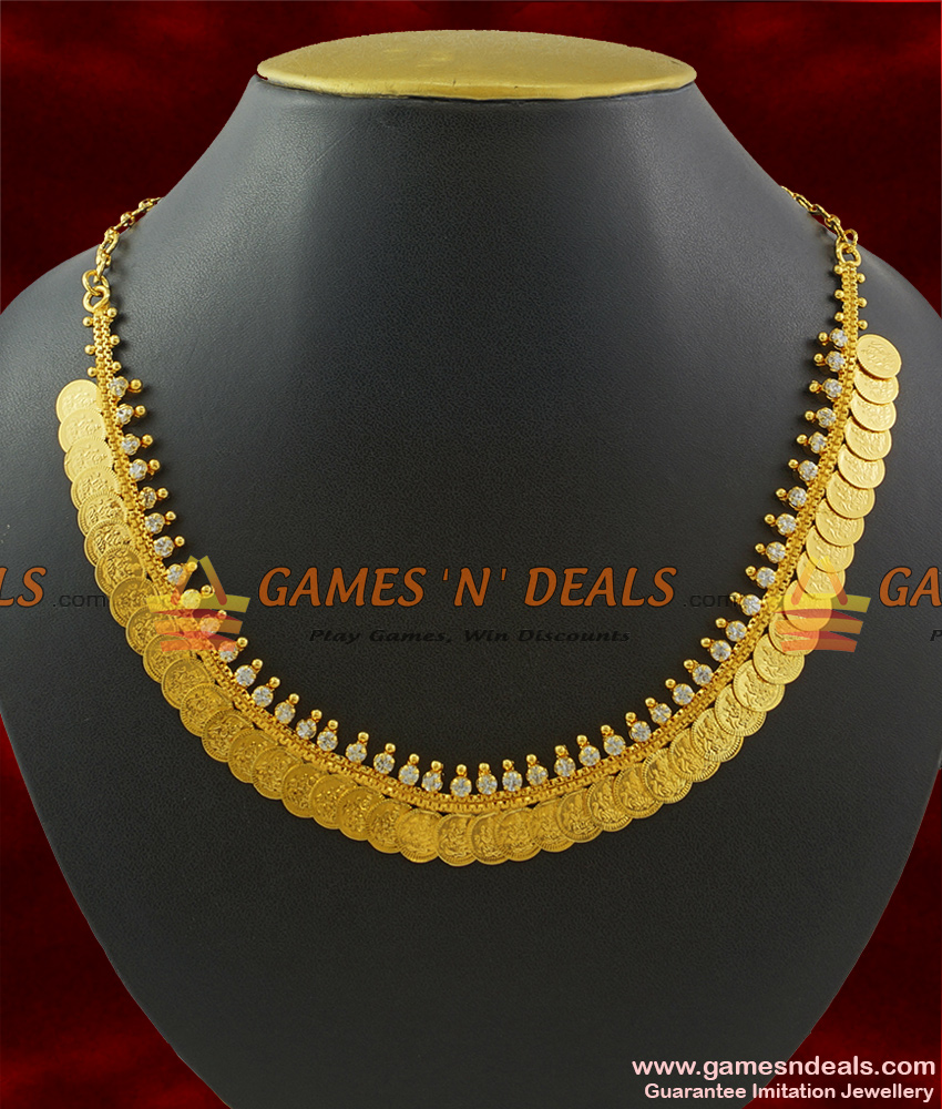 NCKN368 - Gold Plated Lakshmi Kasu Malai Necklace South Indian Design