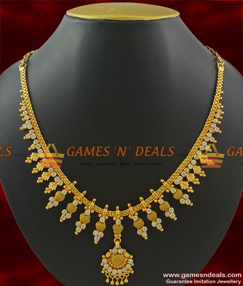 NCKN372 - Sparkling White AD Stone Mullai Design Imitation Necklace Online NCKN372 - Sparkling White AD Stone Mullai Design Imitation Necklace Online