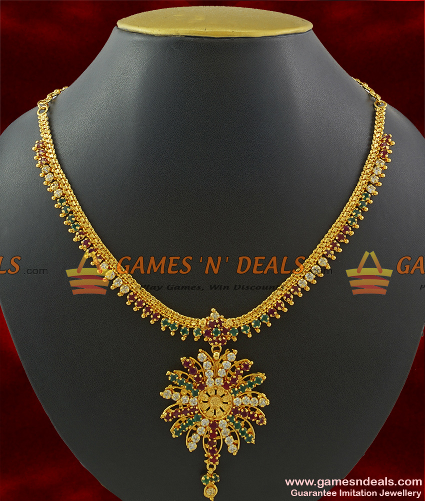 NCKN373 - South Indian Grand AD Stone Guarantee Imitation Necklace NCKN373 - South Indian Grand AD Stone Guarantee Imitation Necklace