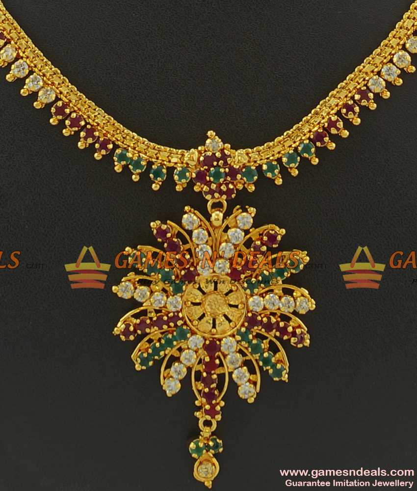 NCKN373 - South Indian Grand AD Stone Guarantee Imitation Necklace NCKN373 - South Indian Grand AD Stone Guarantee Imitation Necklace