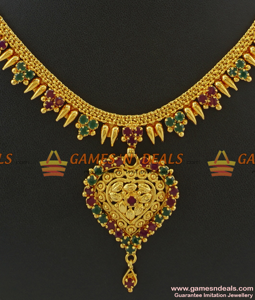 NCKN376 - High On Fashion Sparkling Kerala Design Imitation Necklace
