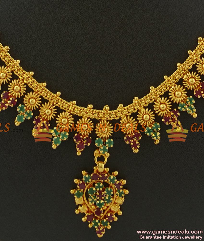 NCKN379 - Bollywood Style Semi Precious First Quality Ruby Emerald Stone Necklace