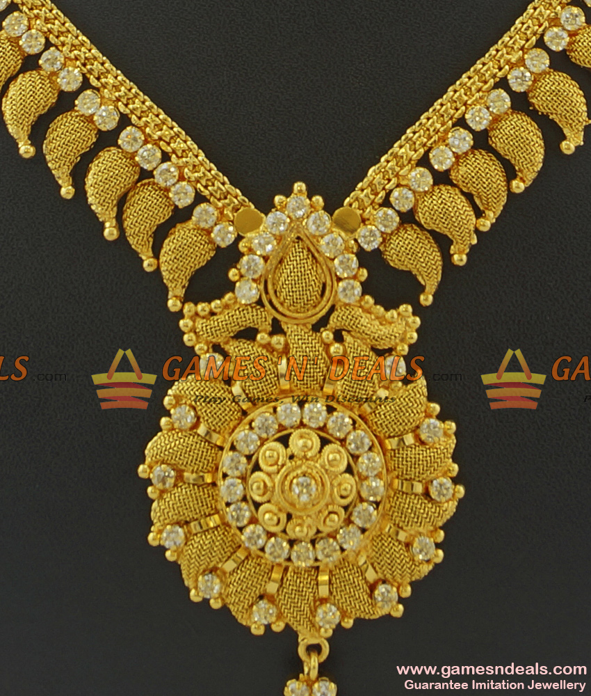 NCKN383 - Grand Sparkling White Stone Maanga Necklace Imitation Jewelry