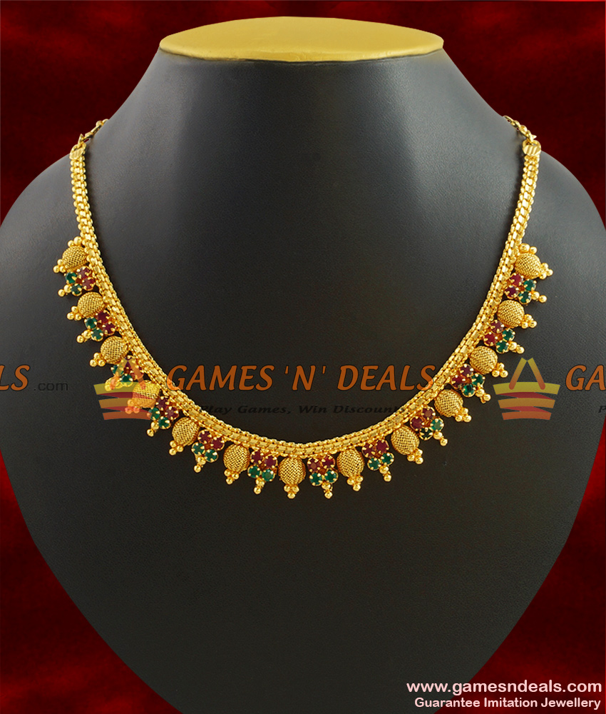 NCKN389 - Gold Plated AD Stone Attigai Traditional Beaded Choker Design Jewelry
