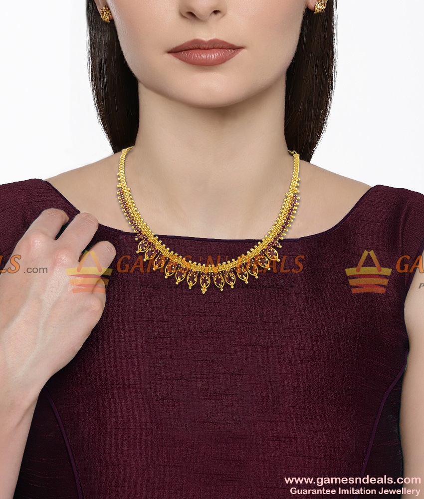 NCKN393 - First Quality Ruby Stone Mullaipoo Necklace Guarantee Imitation Jewelry