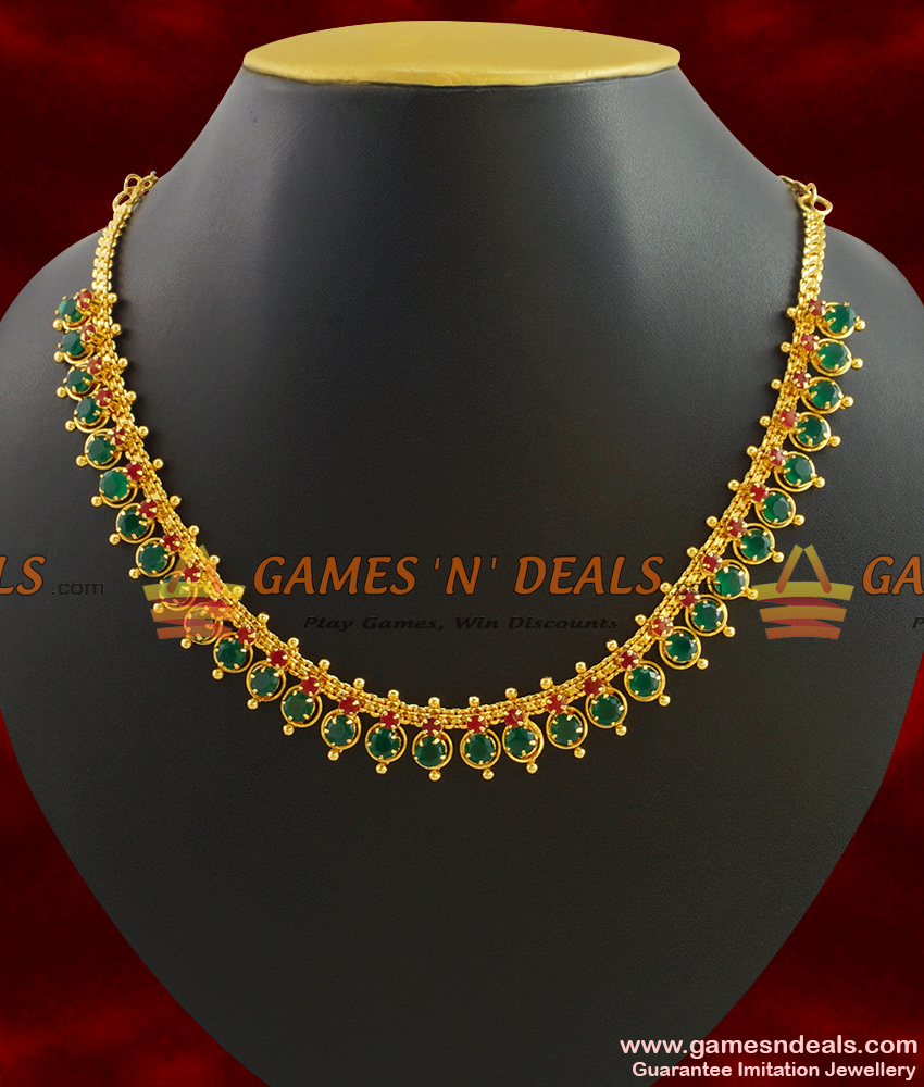 NCKN395 - Attractive Big Emerald Stone Choker Type Imitation Necklace Online
