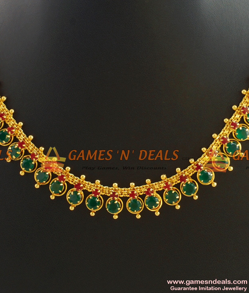 NCKN395 - Attractive Big Emerald Stone Choker Type Imitation Necklace Online
